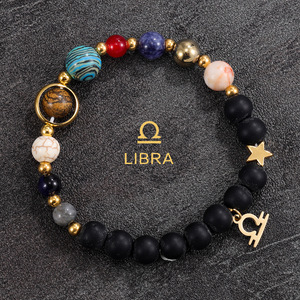 Bracciale Zodiacale Europeo-Americano con Perle a Tema Stelle e Pianeti, 12 Perle Artigianali in Pietra Nera, per Viaggi, Commercio all'Ingrosso Transfrontaliero - Product Image 4