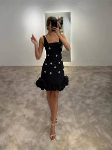 เดรสสั้นสุดเซ็กซี่สำหรับผู้หญิงชุดเดรสเข้ารูปสไตล์เอ็มไพร์คลับชุดงานวันเกิดประดับพลอยเทียมลายดอกไม้เดรสงานพรอมสีชมพู - Product Image 4