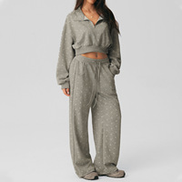 Nouvel ensemble de survêtement décontracté 2 pièces à pois pour femme avec poches latérales, demi-zip, coupe ample, idéal pour le yoga et le sport