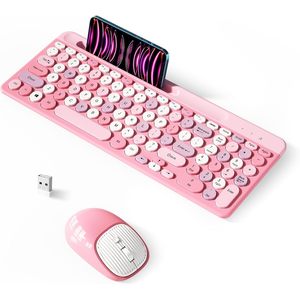XISOGUU Ultra Thin Retro Wireless Keyboard <b>Mouse</b> Combo Full Size 2.4GHz USB <b>for</b> Laptop Desktop Projector TV English Multimedia - Product Image 1