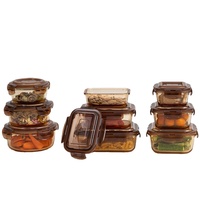 Pot de stockage des aliments en verre ambré à haute teneur en borosilicate Récipients en verre carrés rectangulaires ronds avec couvercles de verrouillage Verre de boîte à lunch