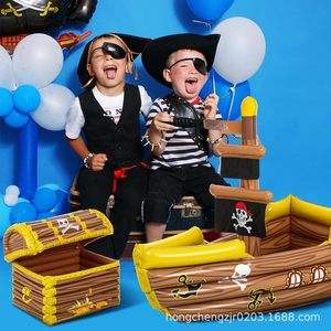 PVC Pirate Ship Halloween Decoration Treasure Chest Game Supplies Party Theme Indoor Coffee Brown 99*83.8CM - Product Image 3