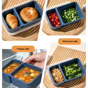 Boîte à lunch bento en silicone à 2 compartiments, anti-fuite, portable, rectangulaire, pour enfants et adultes - Product Image 3