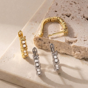 Copper Alloy U Shape Micro Paved Zircon Ear <b>Hooks</b> <b>Earring</b> Wire Gold White Fashion Cuff <b>Earrings</b> - Product Image 1