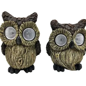 Customized Wholesale Creative Outdoor Home Office Garden Decorations Ceramic Animal Owl Shaped Solar Lamp Craft Ornaments