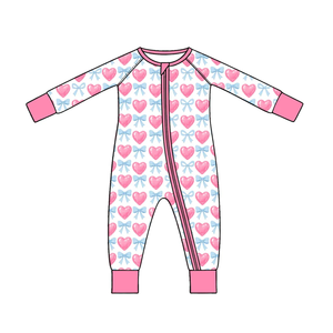 Conjunto de Pijamas al por Mayor para Bebés y Niñas Pequeñas con Estampado de Corazones y Lazos, Ropa de Dormir de Manga Larga, Atuendos para el Día de San Valentín - Product Image 3