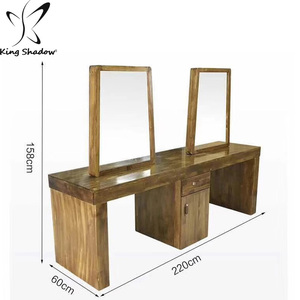 Table de miroir Double siège en bois, 2 pièces, miroir de <span class=keywords><strong>coiffure</strong></span>, station de miroir classique - Product Image 5