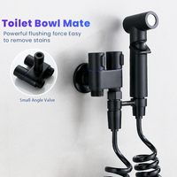 Ensemble pulvérisateur de bidet WC puissant Shattaf, anti-rouille, noir mat, avec robinet d'angle un entrée deux sorties, pistolet de nettoyage pour salle de bain