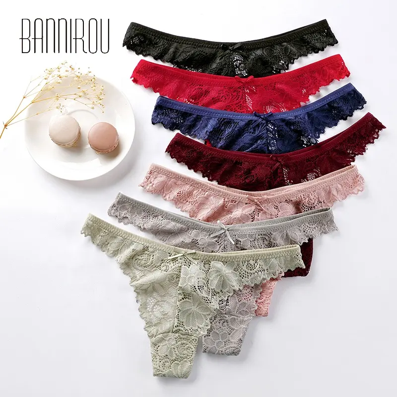 Wholesale Thongs For Women Sexy Lace Cure Bow Female Panties T-back Mid Rise Underwear Cheap