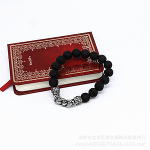Pulsera de piedra volcánica yunnique, cadena de plata tibetana de 10mm, diseño de flores, regalo de joyería unisex - Product Image 2