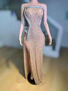 AD2426新しいトレンディなストラップレスダイヤモンドラインストーンクリスタルページェントガウンドレスエレガントなイブニングクリスタルクリスマス - Product Image 2