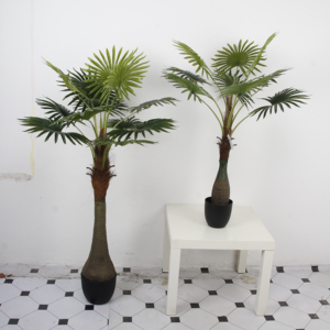 Palma artificiale Nordic Style Real Touch con supporto, bonsai, 130 cm/90 cm, 7 foglie verdi, ecologica, durata 10 anni - Product Image 1