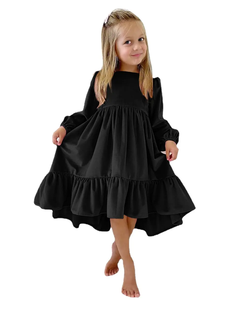 Autumn Toddler Girl New Ruffled Long-Sleeved Suede Dress Party Children's Clothes Princess Skirt