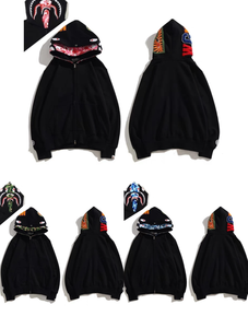 Double Cap Cross-Border Foreign Dropshipping BA Shark Ape Head 3D Printed Zipper Embroidered 100% Cotton Hoodie Trendy Brand - Product Image 1
