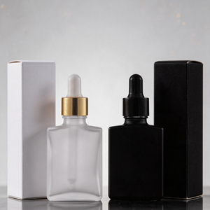 Skincare <b>Packaging</b> Square Clear Blue Custom Glass Pipette Flat Serum 1 OZ 30ml Essential Oil Rectangle Glass Dropper Bottle - Product Image 4