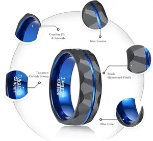 Precio al por mayor anillo de carburo de tungsteno Negro Azul óxido de aluminio hombres 8mm anillos de carburo de tungsteno