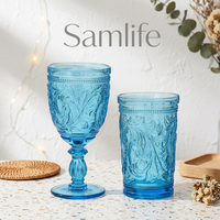 Samlife-23024 Vente en gros de sets de verres à vin vintage personnalisés en verre gaufré, ensemble de verres à vin de luxe colorés