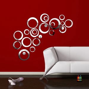 3D <b>Mirror</b> Wall Stickers Circular <b>Acrylic</b> Modern Home Decoration Waterproof Silver Black Gold Red - Product Image 2