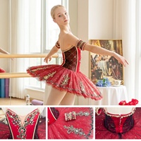 T2093 Vente en gros de tutu noir et rouge, corset, tenue de danse de scène pour compétition, tutu de ballet professionnel