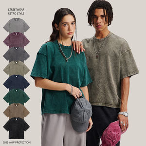 Camiseta holgada de moda de estilo corto en caja, camisetas Unisex Vintage de lavado de nieve, camiseta desgastada de manga corta de algodón 100% para hombre - Product Image 1