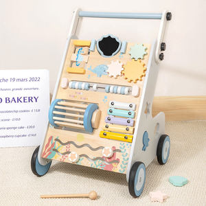 <span class=keywords><strong>Chariot</strong></span> de <span class=keywords><strong>marche</strong></span> multifonctionnel Montessori en <span class=keywords><strong>bois</strong></span> sur le thème des animaux marins avec tableau d'activités et jouet sensoriel pour tout-petits - Product Image 4