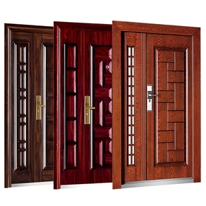 Porte de sécurité antivol en acier, porte d'entrée en métal avec impression imitation bois et fenêtre latérale pour villa et appartement - Product Image 1