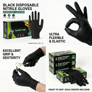 Gants en <span class=keywords><strong>nitrile</strong></span> noirs jetables durables M/<span class=keywords><strong>L</strong></span>/XL, imperméables, compatibles écrans tactiles, antidérapants, sans poudre/sans latex, qualité alimentaire Brillink EN ISO - Product Image 5
