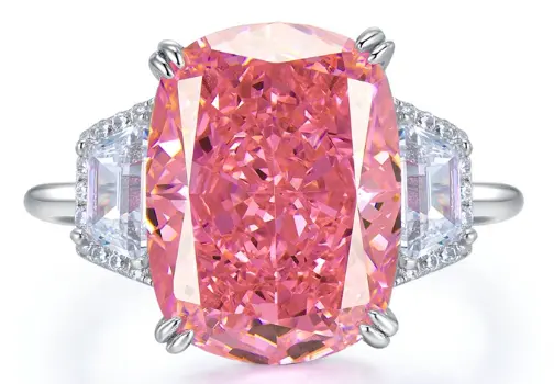 Anel de prata 925 carbono 11x15 com diamantes rosa, novidade da moda, 2024
