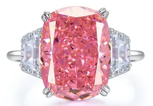 Cincin berlian karbon mode perak 2024 baru 925 11*15 cincin berlian merah muda