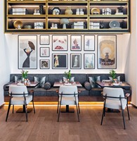 Ensemble table et banquette de restaurant en tissu rembourré avec cadre en bois en forme de croix pour restaurant occidental et café