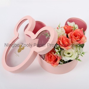 กล่องกระดาษพิมพ์โลโก้ตามสั่ง กล่องดอกไม้ทรงกลม กล่องของขวัญงานแต่งงาน กล่องของขวัญดอกไม้วาเลนไทน์ พร้อมหน้าต่างใส - Product Image 6