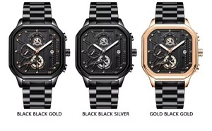 Drioshipping, reloj cuadrado multifunción luminoso resistente al agua de lujo para hombre con correa de cuero PU, relojes de cuarzo - Product Image 6