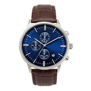 Top Fabricant Montres de Luxe à Quartz Chronographe en Acier Inoxydable avec Bracelet en Cuir Véritable pour Hommes