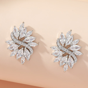 Flower Shape Stud <b>Earrings</b> Gold And <b>Silver</b> Micro Insert Women's Fashion <b>Dangle</b> <b>Earrings</b> - Product Image 3