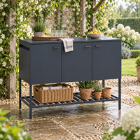 Meuble de cuisine extérieur modulaire en acier thermolaqué, buffet de rangement 3 portes pour patio, table de préparation BBQ, fabricant grossiste