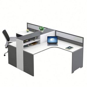 Escritorio Portátil con Pantalla, Moderno y Sencillo, de PVC, Combinación de Silla y Escritorio Doble para 4/6 Empleados, Muebles de Oficina, Estación de Trabajo - Product Image 1