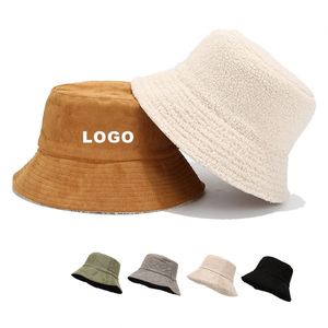 Sombrero de Pescador Reversible de Gamuza Peluda para Invierno, con Forro de Sherpa, Logotipo Personalizado, Casual, Unisex, para Esquí - Product Image 1