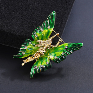 Broche de fée de mode rétro Weiman, goutte à goutte d'huile en alliage, épingle d'<span class=keywords><strong>insecte</strong></span> d'aile verte, corsage de costume pour femme haut de gamme - Product Image 2