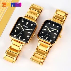 Skmei Square Quartz <b>Watches</b> Gold Stainless Steel Band Analog Display 10mm Thickness 30M Waterproof For Men And Women - Product Image 4