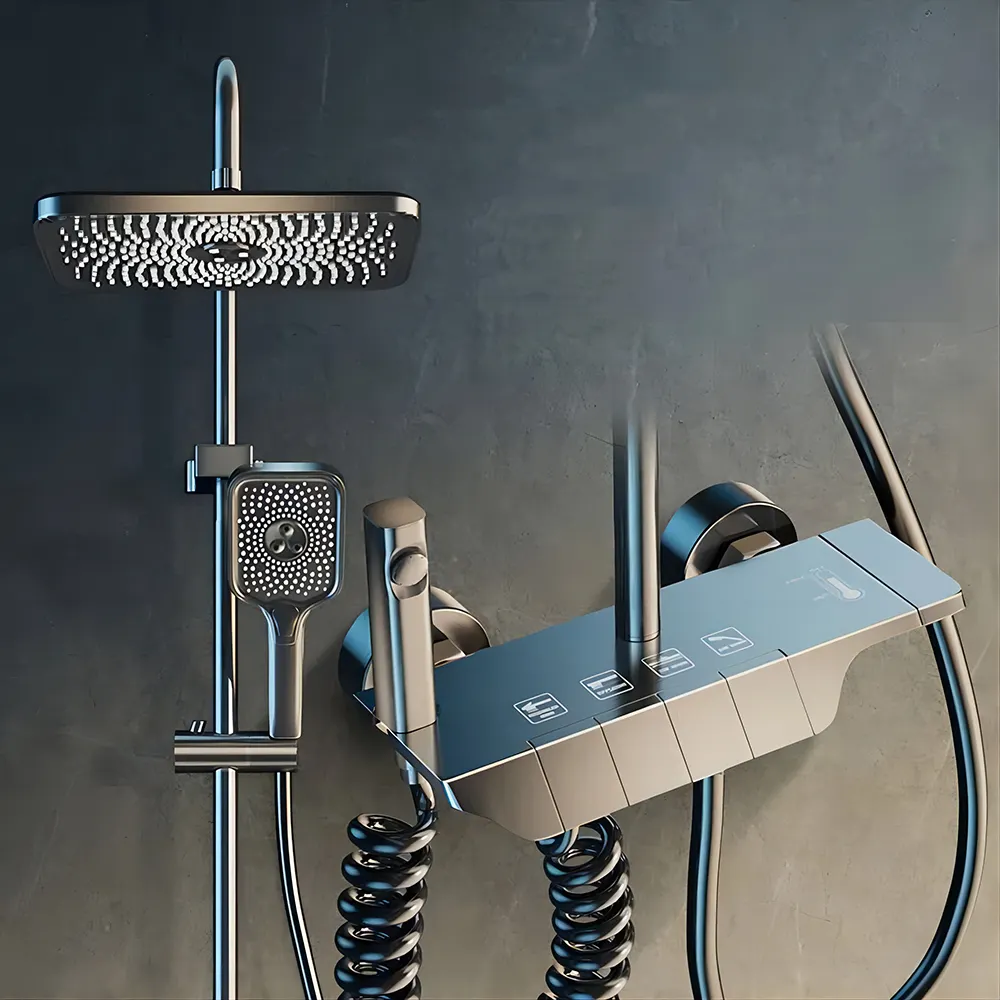 Kahnos el yapımı anahtar lüks dijital ekran duş başlığı ve musluk sistemi mikser piyano mikser banyo bronz komple duş seti