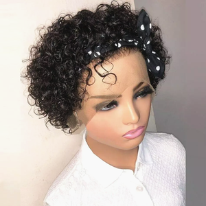 Perruque <span class=keywords><strong>Courte</strong></span> Bouclée Pas Chère de 6 Pouces, <span class=keywords><strong>Coupe</strong></span> Pixie, Noire Naturelle, avec Dentelle Transparente, <span class=keywords><strong>Cheveux</strong></span> Humains Pré-Épilés pour Femmes - Product Image 4