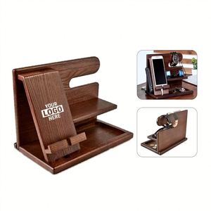 Organizador de Mesa de Noche con Logotipo Personalizado, Soporte para Teléfono Celular, Reloj, Llaves, Cartera, Base de Madera - Product Image 2