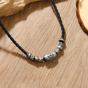 Vintage Spiral Vortex Kolye, Unisex El Dokuması Deri İp Kolye, Boho Çift Halka Metal Kolye Hediye - Product Image 4