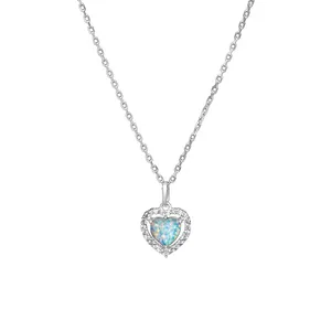 Mặt Dây Chuyền Đá Opal Trái Tim Tình Yêu Tinh Tế Dây Chuyền Đá Quý Bạc Sterling 925 Cho Nữ