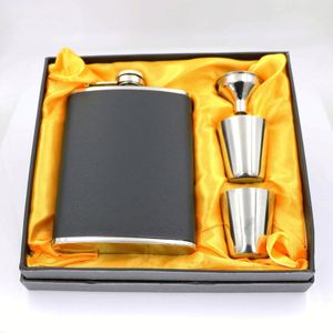 Flacon à whisky en acier inoxydable 304 enveloppé de cuir PU noir de 2 à 8 onces avec bec verseur, idéal pour un coffret cadeau - Product Image 2