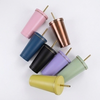 Gobelet isotherme à double paroi de 16 oz avec paille, en acier inoxydable, tasse de voyage, logo personnalisé, vente en gros, tasse thermique en vrac