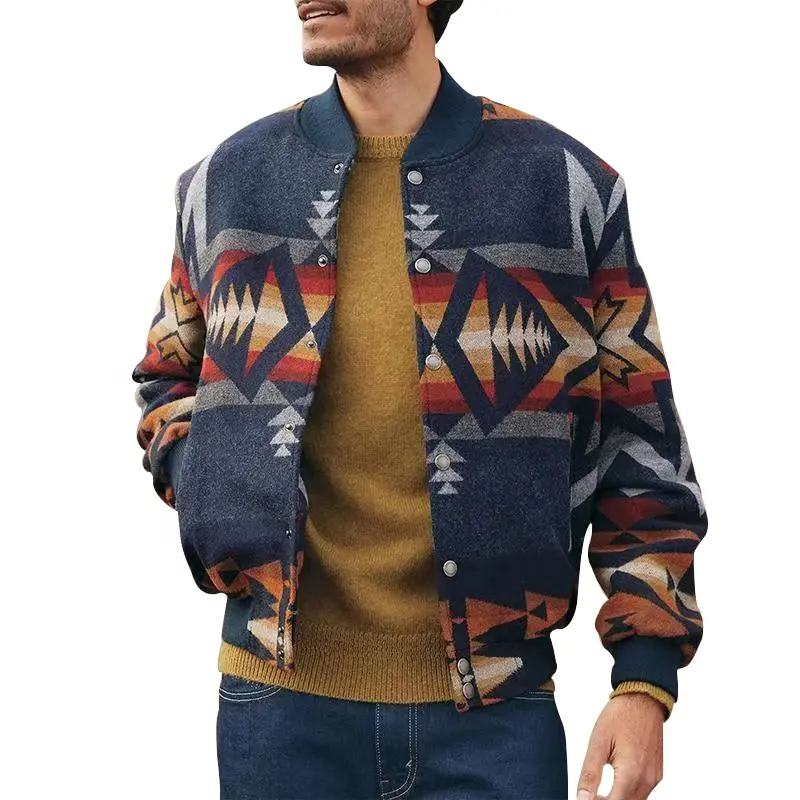 Western Style Fashion Autumn Outdoor Casual Vintage Long Sleeve Plus Size Men's Jackets Winter Fashion Bomber Aztec Jacket