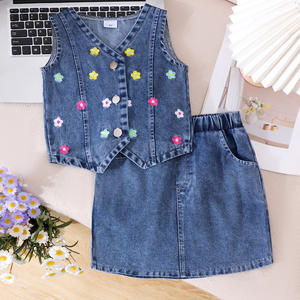 Kinderkleding Tweedelige set voor meisjes Blauw vest en rok Kinderkleding 2-7 jaar - Product Image 1