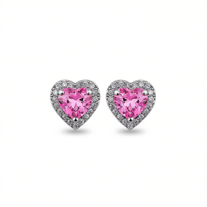 E398 Orecchini a forma di cuore con cristalli rosa placcati in argento da donna per l'uso quotidiano - Product Image 1