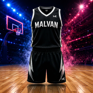 Ensemble de maillot de basket-ball personnalisé ME Malvan sans manches, col en V, sublimé, séchage rapide, uniforme sportif pour hommes adultes, toutes saisons - Product Image 1